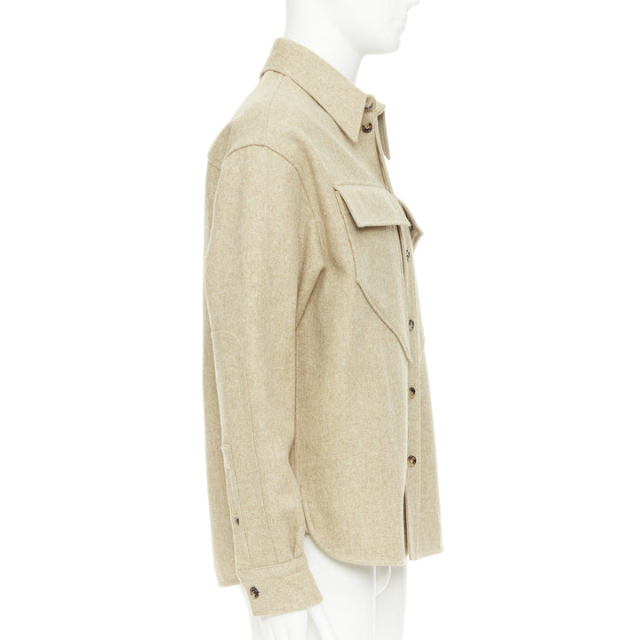 BOTTEGA VENETA 2020 beige double faced wool felt angular pocket overshirt EU38 S
