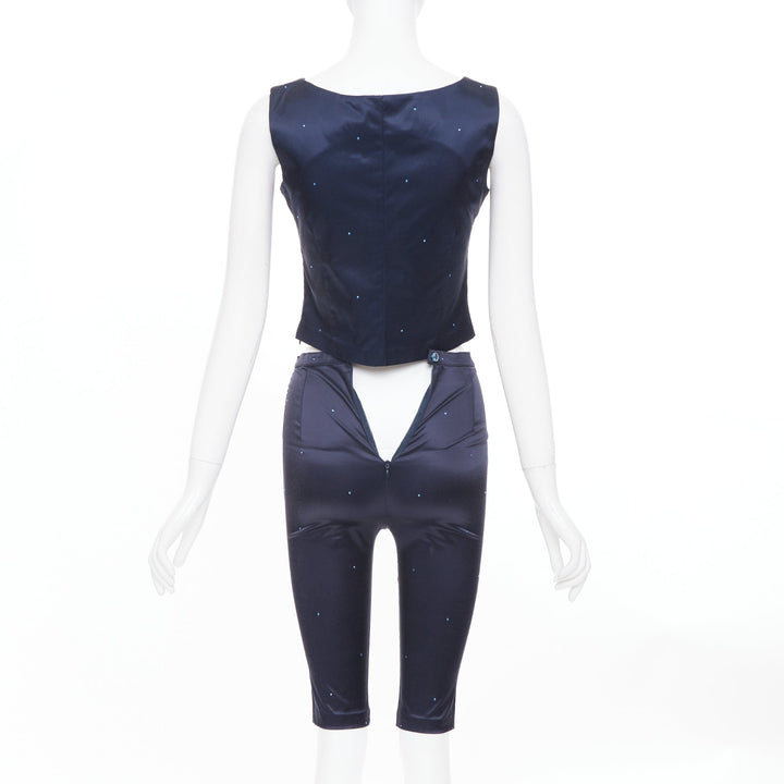 MAX & CO Trends navy blue crystal cotton blend bateau crop top capri set IT40 S