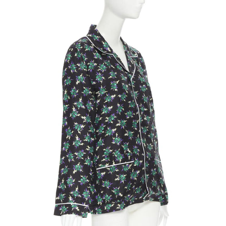 PRADA 2019 Frankenstein Micro Heart black print 100% silk pyjama shirt top M