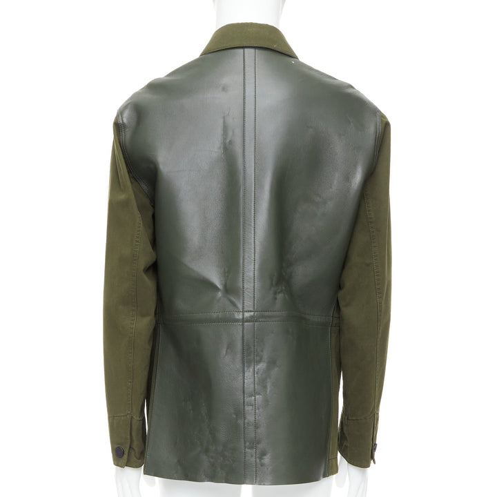 BERLUTI Haider Ackermann Runway green cotton leather back safari coat IT50 L