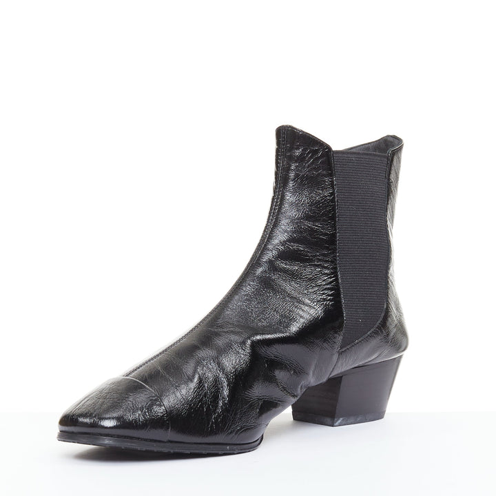 CHANEL 2019 Lami Fantasy black crinkled calfskin gold CC  chelsea boots EU39.5