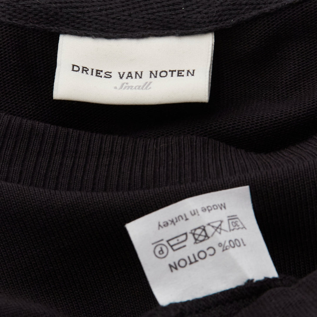DRIES VAN NOTEN black cotton asymmetric ruffle half sleeve boxy top S