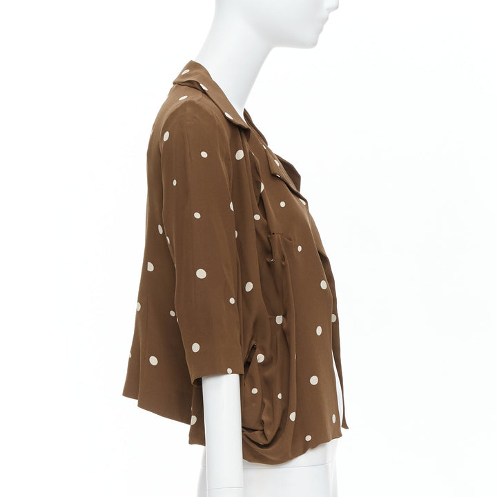 MARNI  100% silk brown grey polka dot print relaxed blazer IT36 XXS