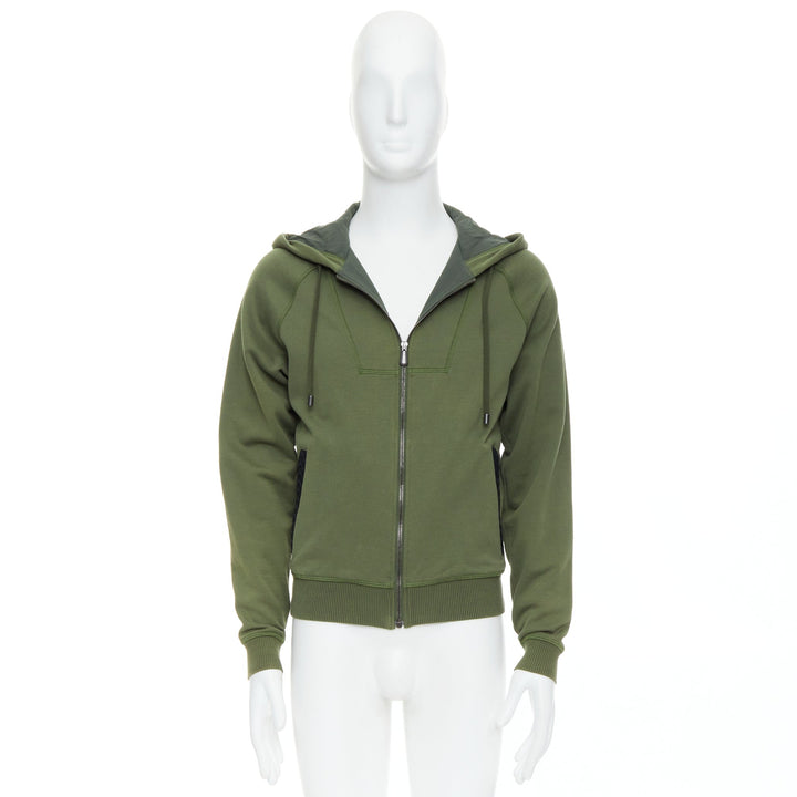 Male mannequin wearing Bottega Veneta Green Cotton Men Hoodies in Size IT46 | Available at JHROP