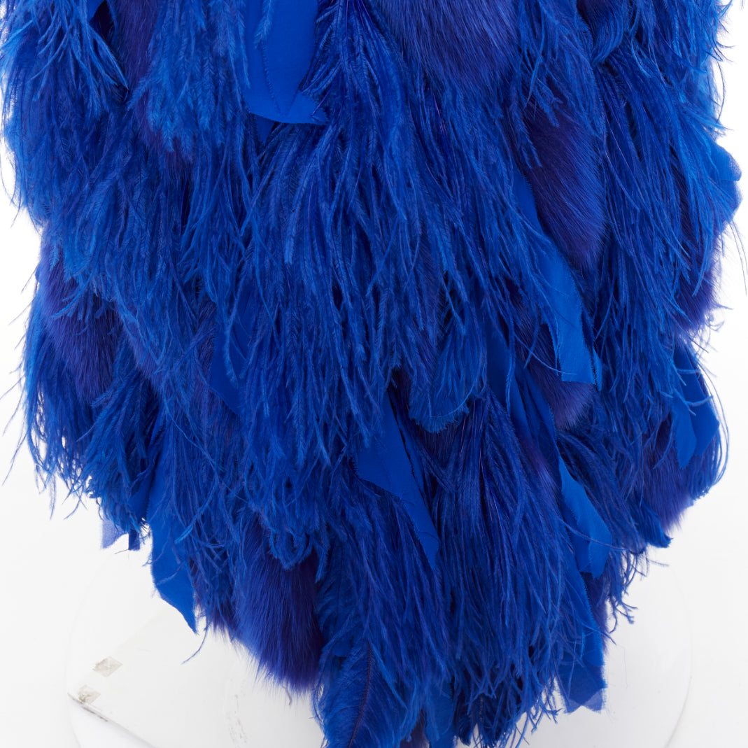 rare ALEXANDRE VAUTHIER COUTURE 2022 Runway Lemarie blue feather fur sheer dress