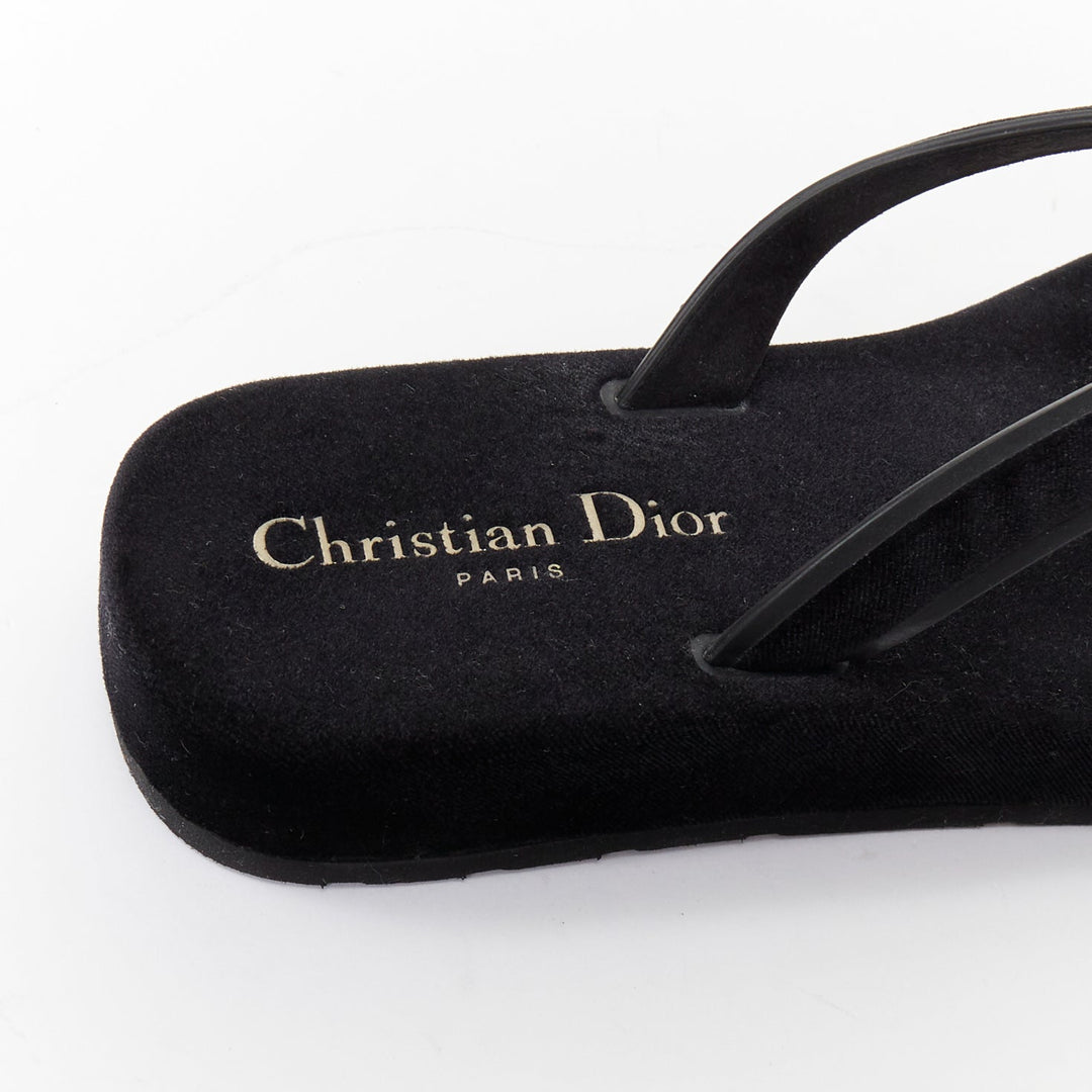 CHRISTIAN DIOR 2023 Diorsea black velvet gold letter platform thong sandals EU37