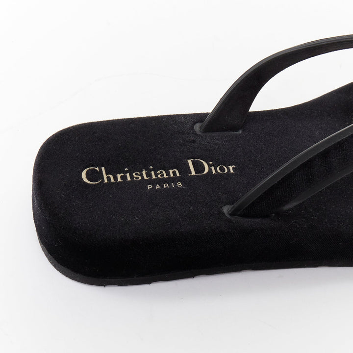 CHRISTIAN DIOR 2023 Diorsea black velvet gold letter platform thong sandals EU37