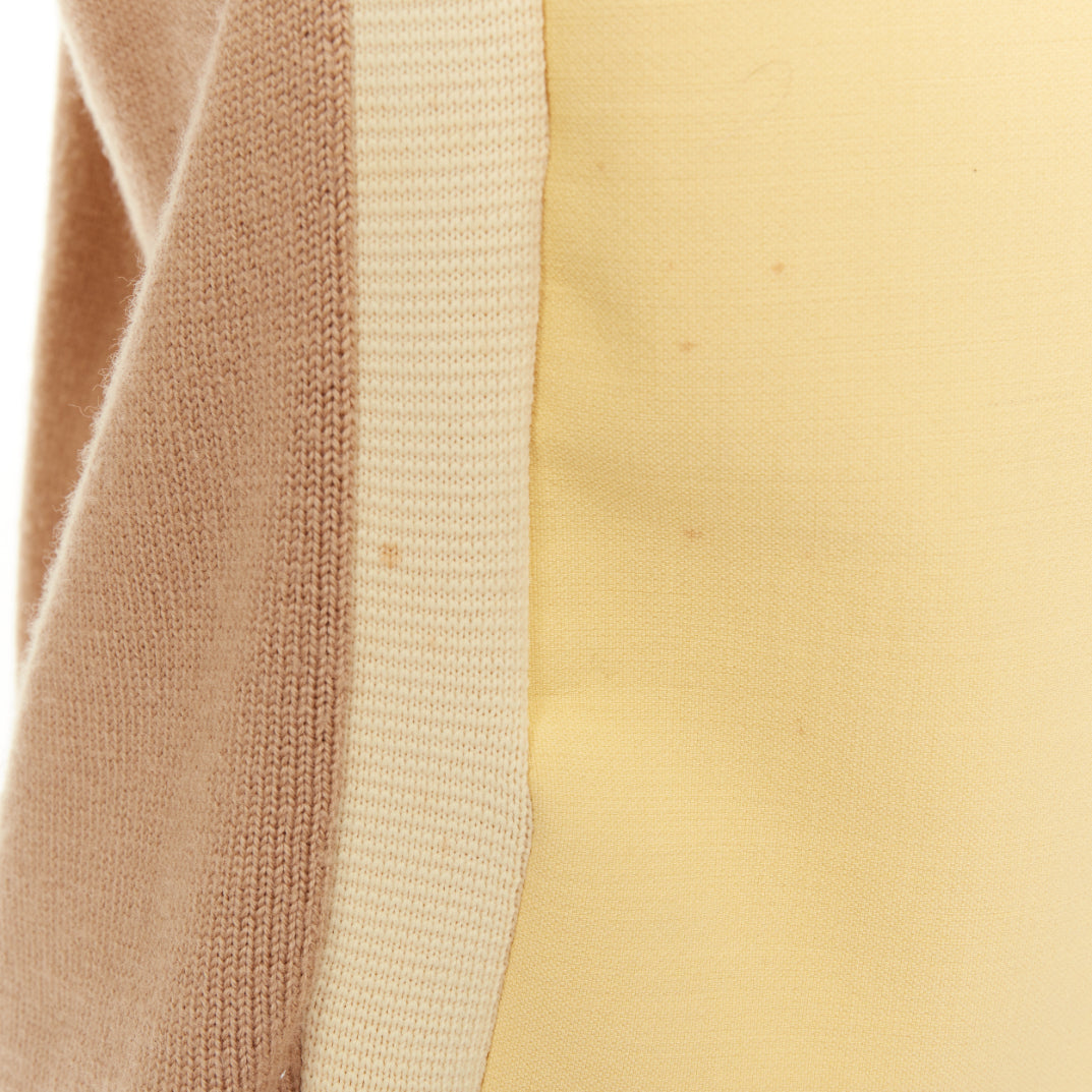 MARNI yellow beige tan virgin wool blend colorblock panel V neck sweater IT42 M