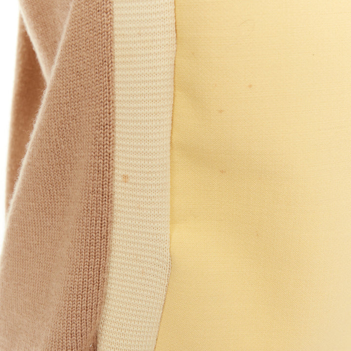 MARNI yellow beige tan virgin wool blend colorblock panel V neck sweater IT42 M