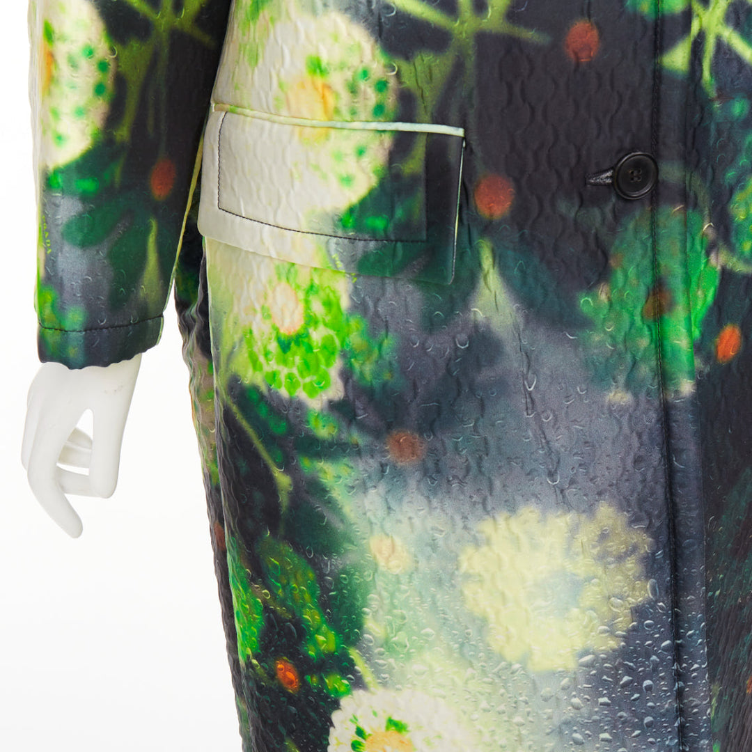 PRADA 2018 Runway green black flower raindrop print overcoat jacket IT38 XS