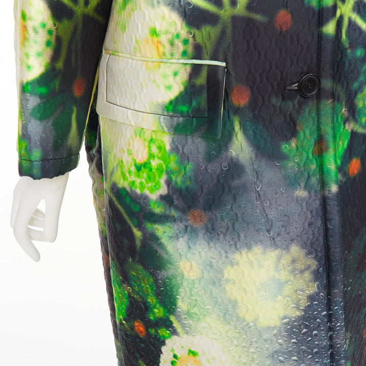 PRADA 2018 Runway green black flower raindrop print overcoat jacket IT38 XS