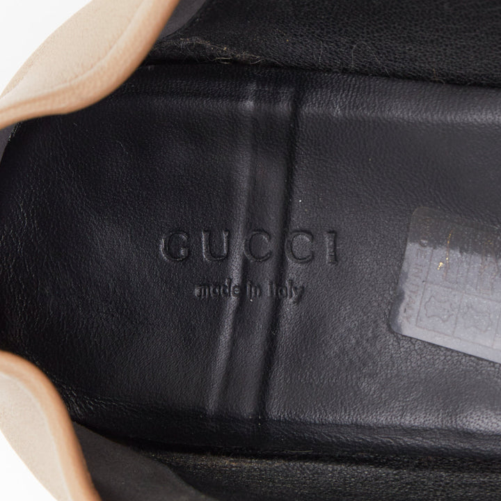 GUCCI Brixton Convertible rose beige lambskin gold Horsebit loafers EU41