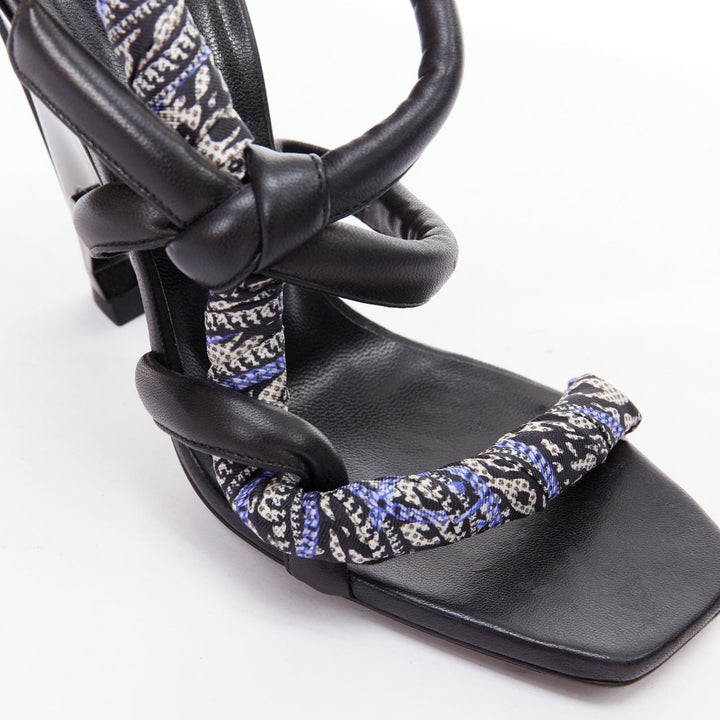 JIMMY CHOO Kalypso blue scarf black architectural heel sandals EU36.5