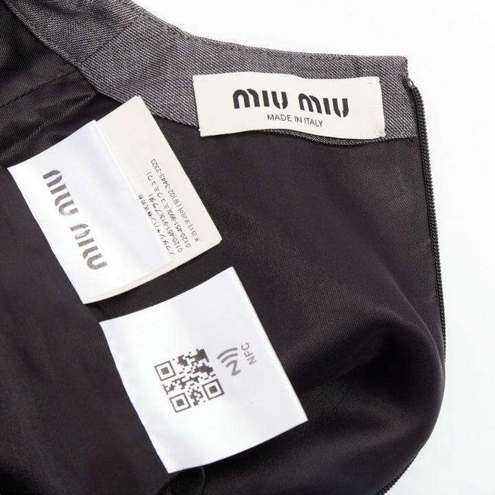 MIU MIU 2022 Runway grey virgin wool Grisaille logo crop top IT36 XXS