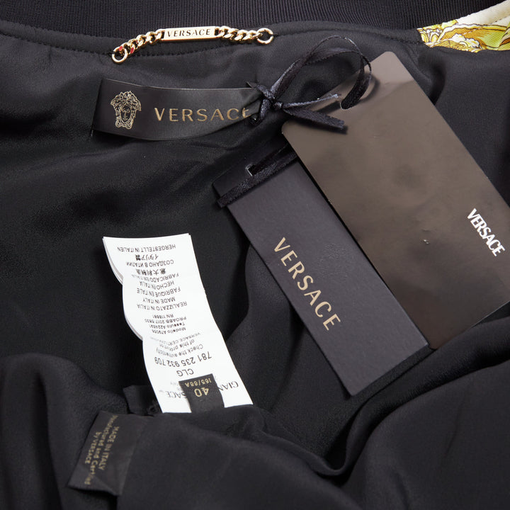 VERSACE 100% silk white gold Barocco chain print cropped bomber IT40 S