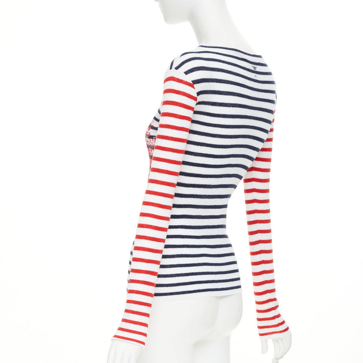 DIOR 2021 Dioramour D-Royaume dAmour red navy striped heart sweater FR34 XS