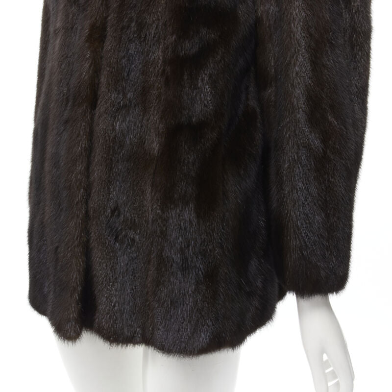 FONG'S brown fur mandarin collar long sleeve hook eye coat jacket
