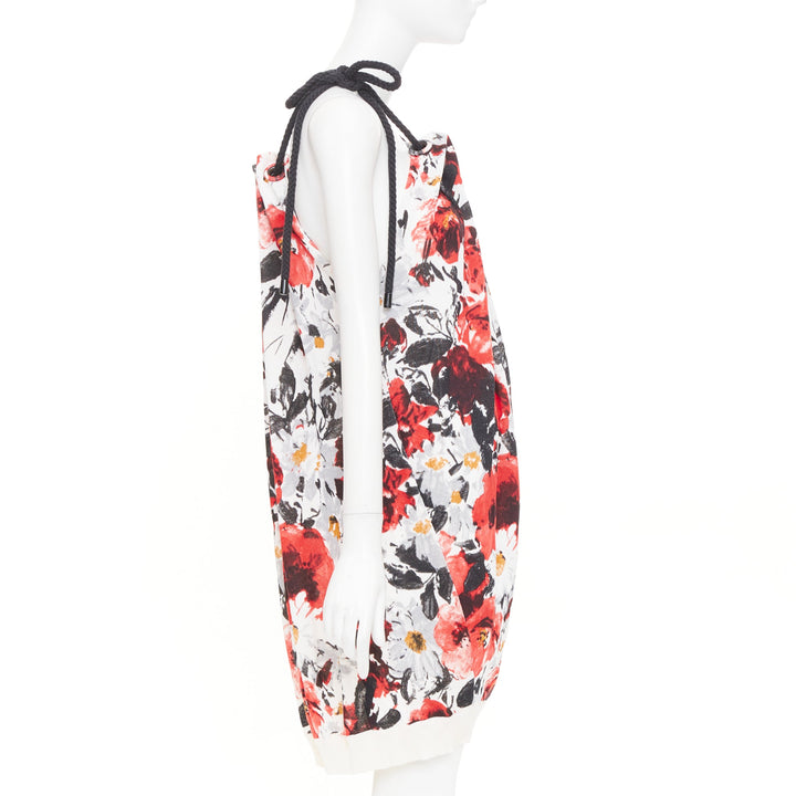 BALENCIAGA 2007 floral print rope drawstring halter shift cocktail dress FR36 S