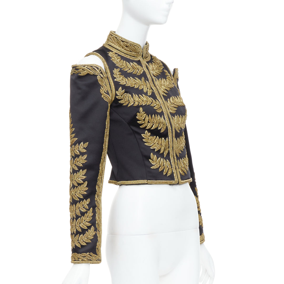 rare ALEXANDER MCQUEEN 2011 Runway gold foliage embroidery military IT38 XS