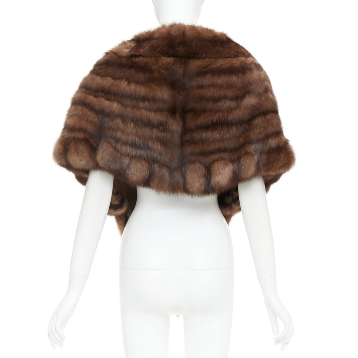 FLAMINGO brown real Russian fur tassel tiered shawl scarf stole