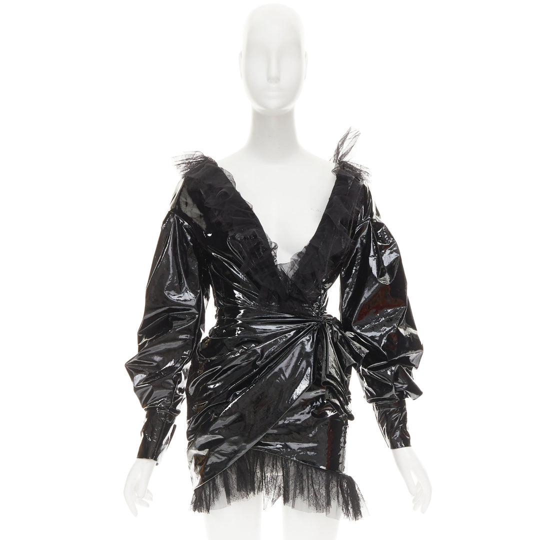 rare ALEXANDRE VAUTHIER COUTURE AW2018 Runway black PVC tulle lace mini dress