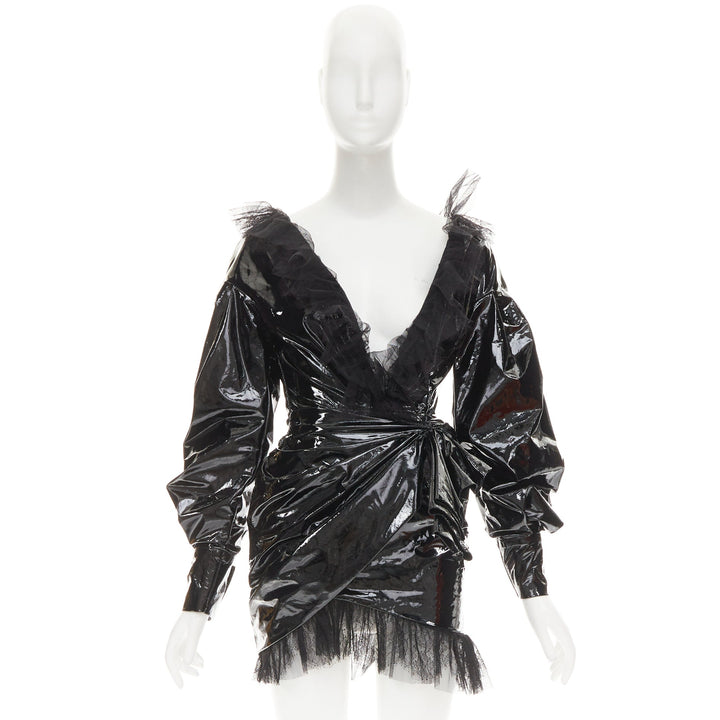 rare ALEXANDRE VAUTHIER COUTURE AW2018 Runway black PVC tulle lace mini dress