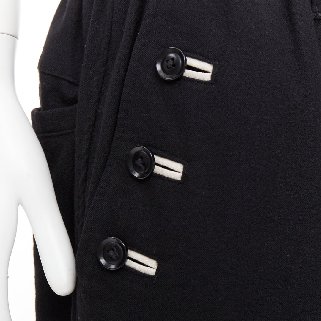 YOHJI YAMAMOTO black wool white cotton trim buttons wide leg pants JP3 L
