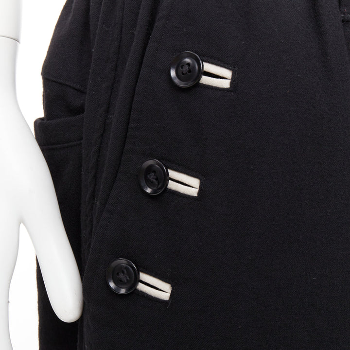 YOHJI YAMAMOTO black wool white cotton trim buttons wide leg pants JP3 L