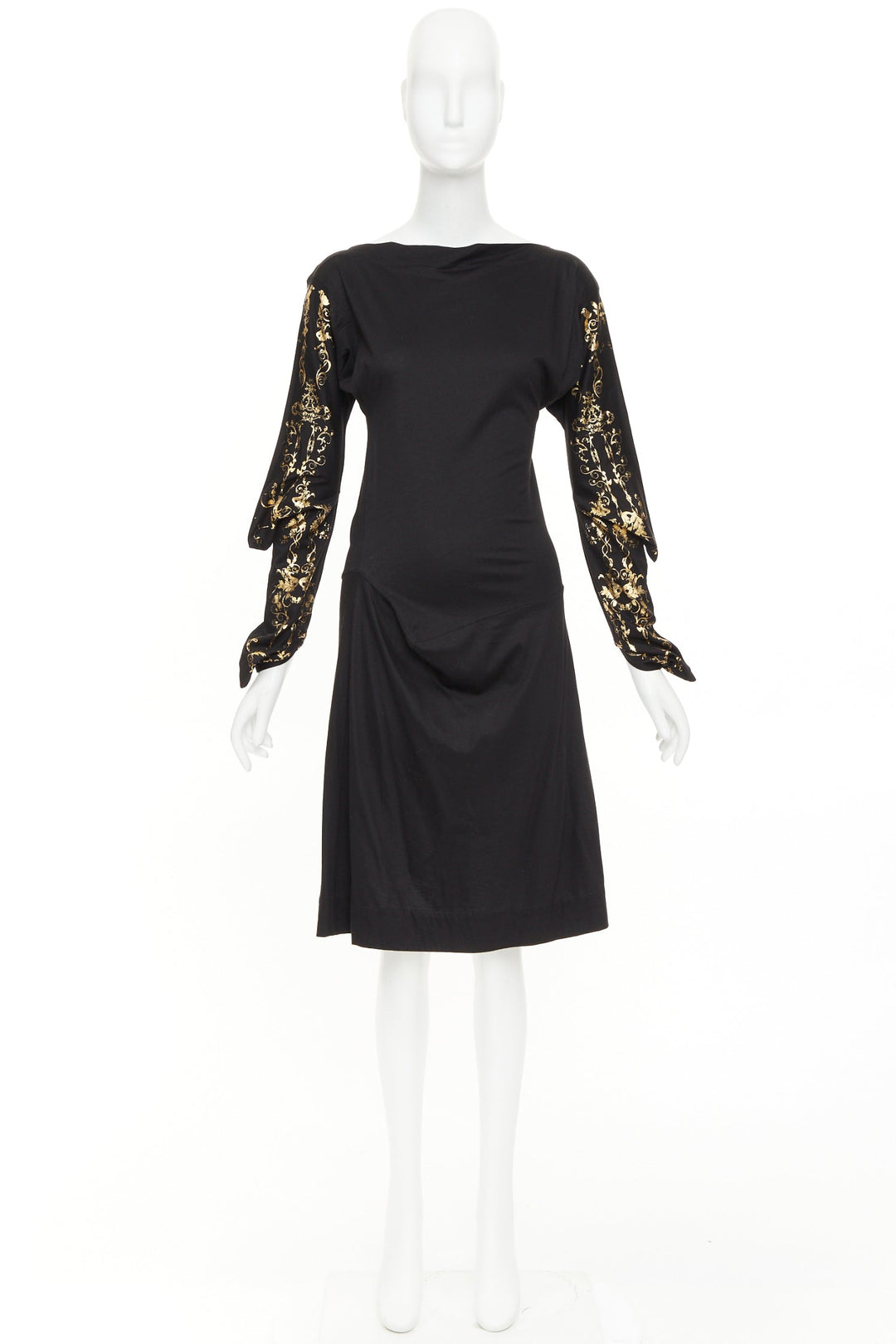 VIVIENNE WESTWOOD Red Label black gold baroque foil sleeve 3D draped dress JP2 M