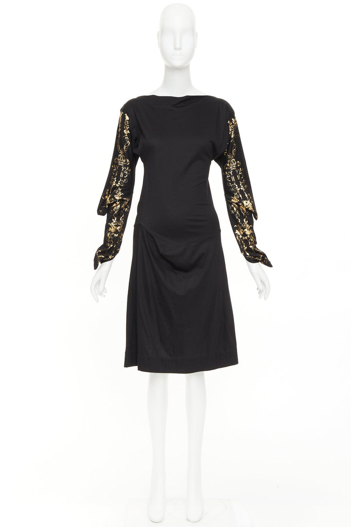 VIVIENNE WESTWOOD Red Label black gold baroque foil sleeve 3D draped dress JP2 M