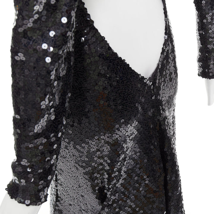 ALEXANDRE VAUTHIER black sequins long sleeve open back fishtail gown dress