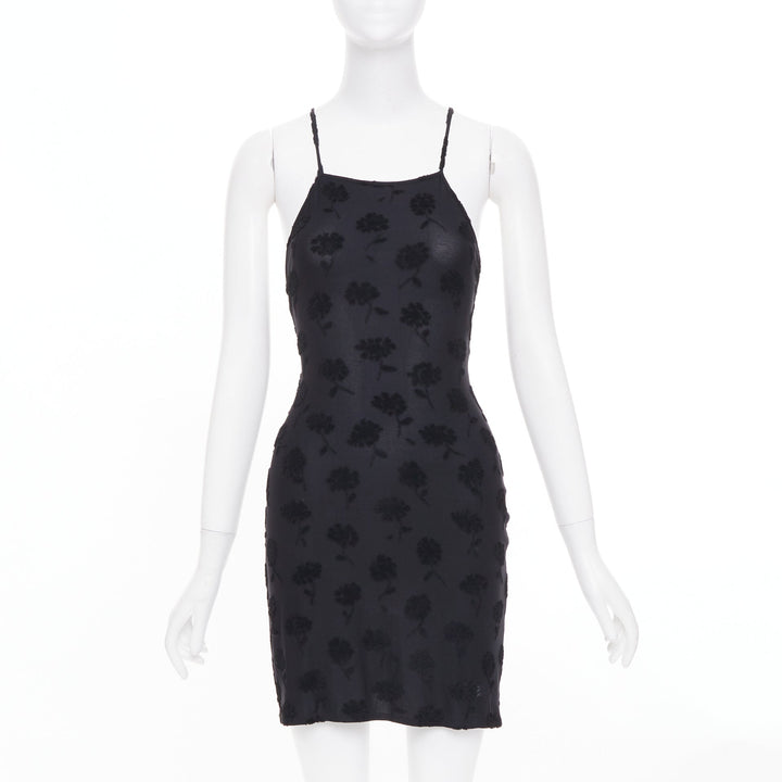 EMPORIO ARMANI Vintage black floral flock velvet jacquard slip dress IT38 XS