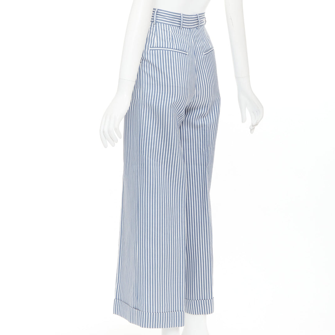 CHRISTIAN DIOR blue white silk cotton striped nautical wide pants FR32 XXS