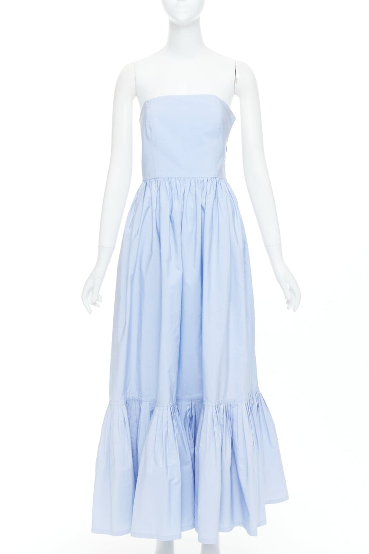 SALVATORE FERRAGAMO Runway light blue strapless bodice long dress IT38 XS