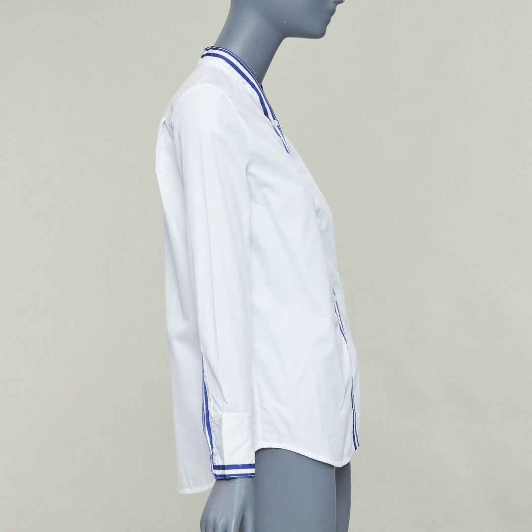 HERMES white blue 100% cotton nautical stripes short collar shirt FR34 XS