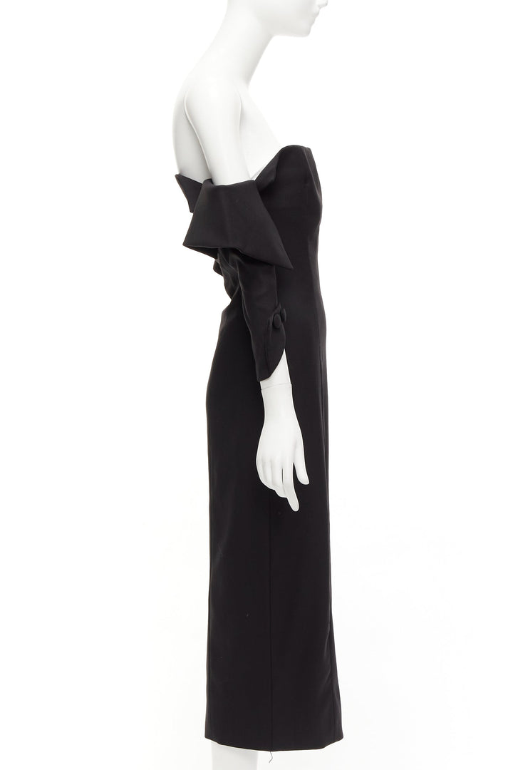 MONSE 2017 black wool blend asymmetric neckline slit drop sleeves dress US4 S