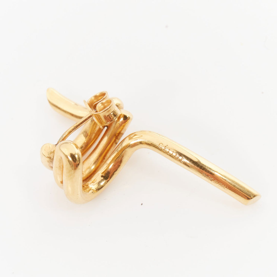 CELINE 2017  Phoebe Philo Barbele gold spiral spring geometric pin earrings Pair