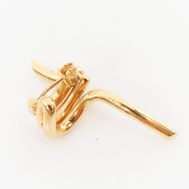 CELINE 2017  Phoebe Philo Barbele gold spiral spring geometric pin earrings Pair
