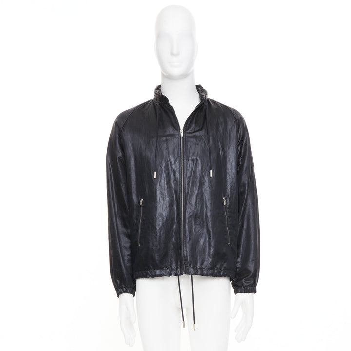 SAINT LAURENT 2018 crinkled coated drawstring zip up blouson jacket FR 46 S