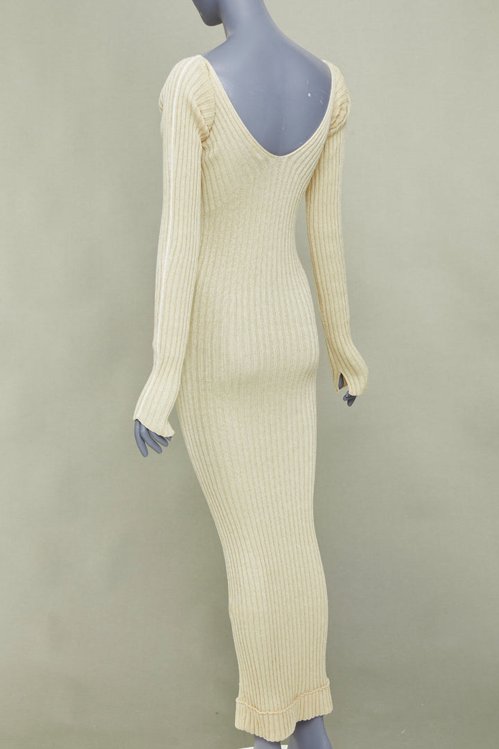 CELINE Phoebe Philo 2015 Runway cream beige ribbed knit off shoulder dress M