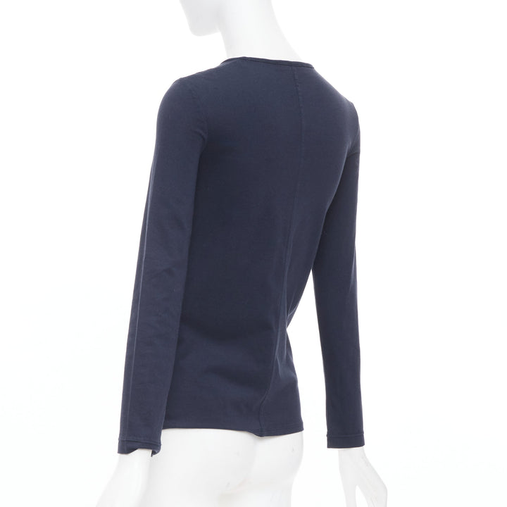 THE ROW black long sleeve seam back soft cotton jersey basic crew neck top XS