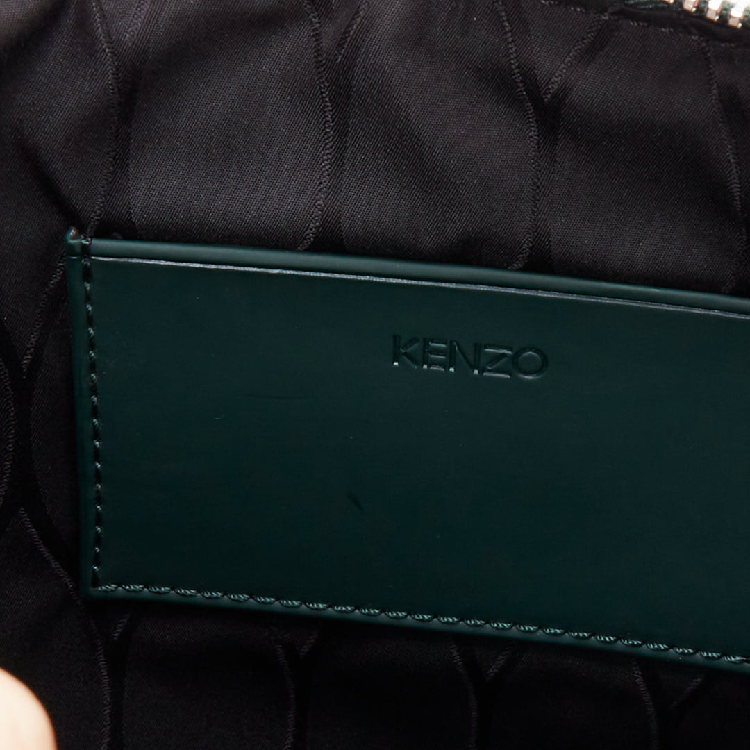 KENZO dark green purple debossed rubber logo portfolio zip clutch