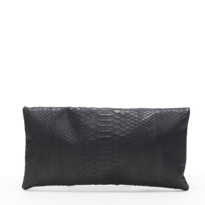 AKKESOIR black genuine scaled leather foldover rectangular clutch bag