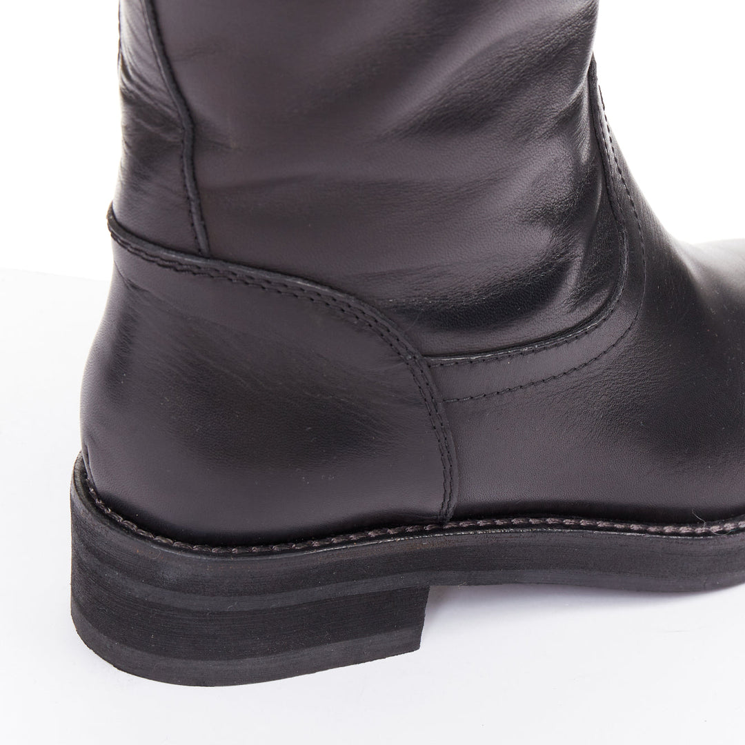 MARNI black leather silver buckle side round toe knee high boots EU37.5