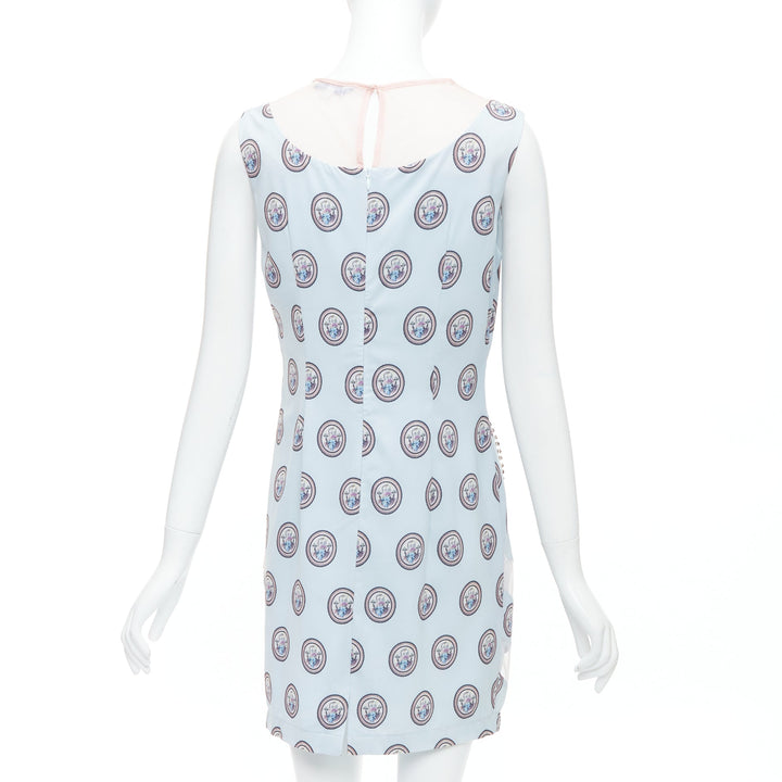 MSGM baby blue silk blend portrait print embellished shift dress L