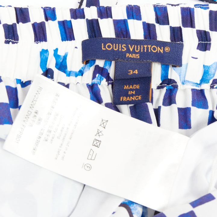 LOUIS VUITTON Monogram Tile silk white blue majolica beaded playsuit FR34 XS