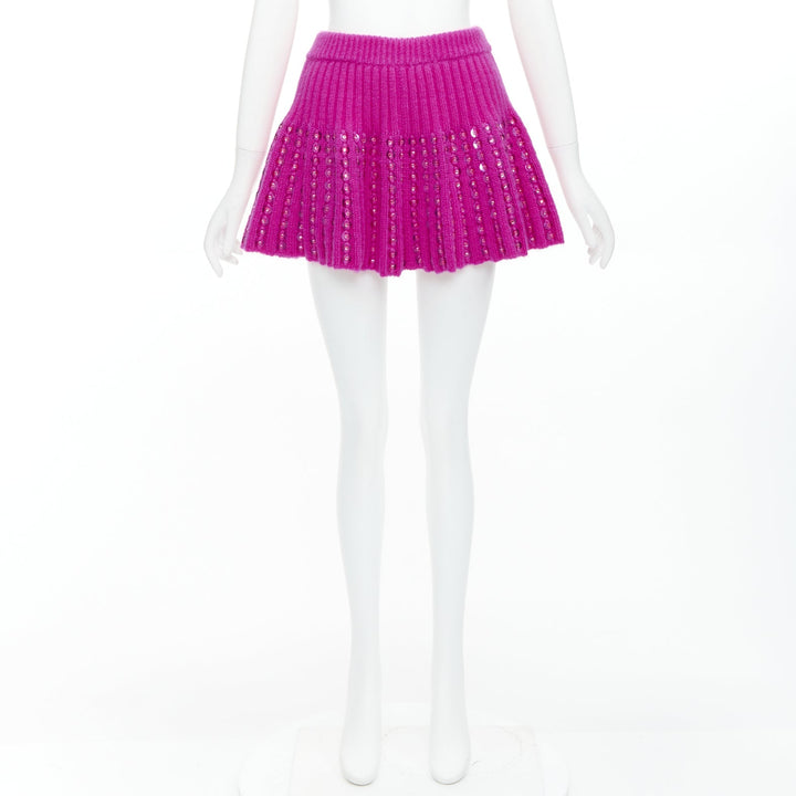 VALENTINO 2022 Runway PP Pink rhinestone embellished knitted flared skirt XS
