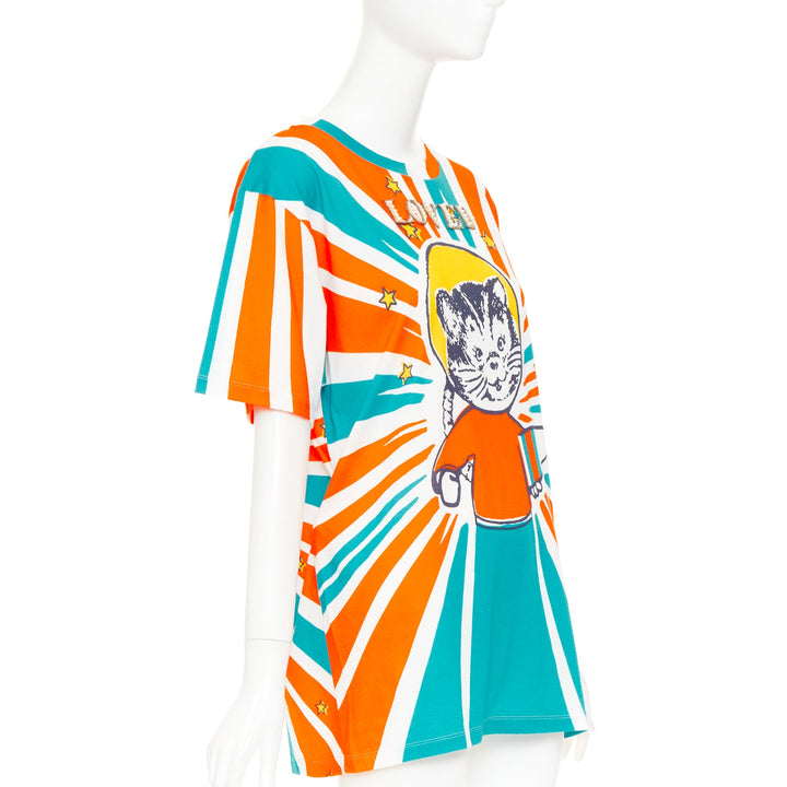 GUCCI 2017 LOVED Space Cat Astronaut embroidered beaded orange blue t-shirt S