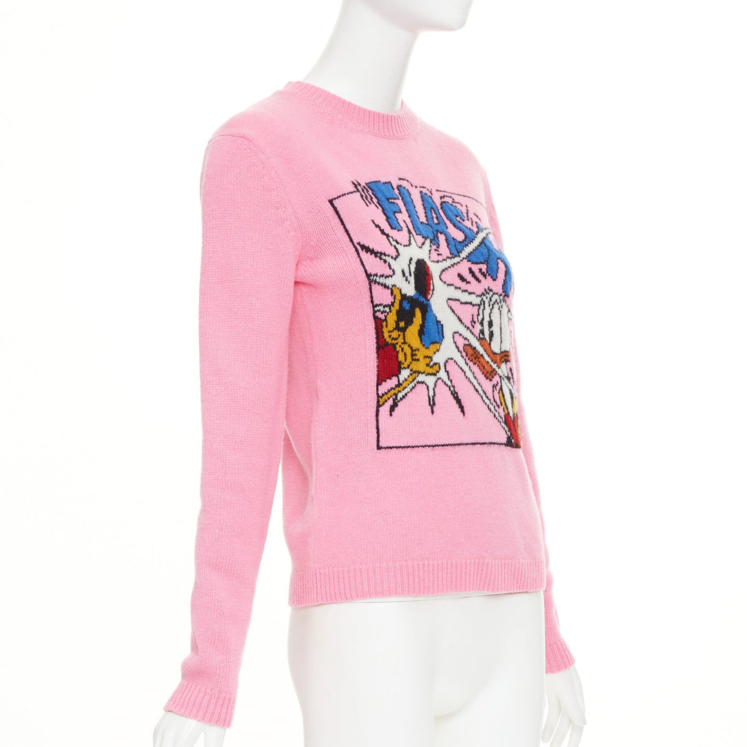 GUCCI DISNEY 2021 pink blue Donald Duck FLASH intarsia logo back sweater 3XS