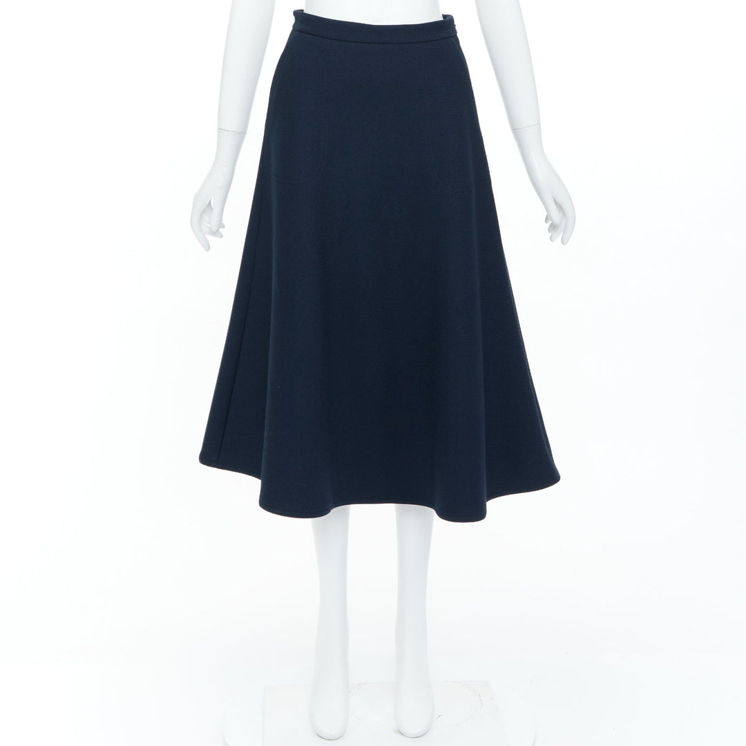 GIAMBATTISTA VALLI navy polyester structured A line flared midi skirt IT38 XS
